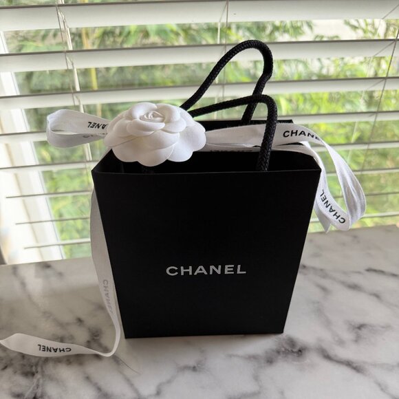 Authentic Chanel Black Shopping Gift Bag | White Logo & Camellia | Small Size - Picture 1 of 5